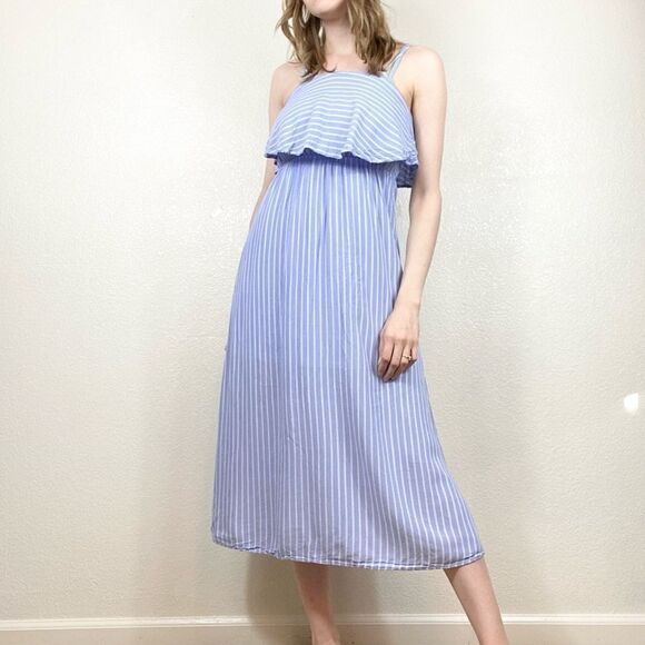 After Market Light Blue & White Striped Midi Dress - Picture 1 of 5